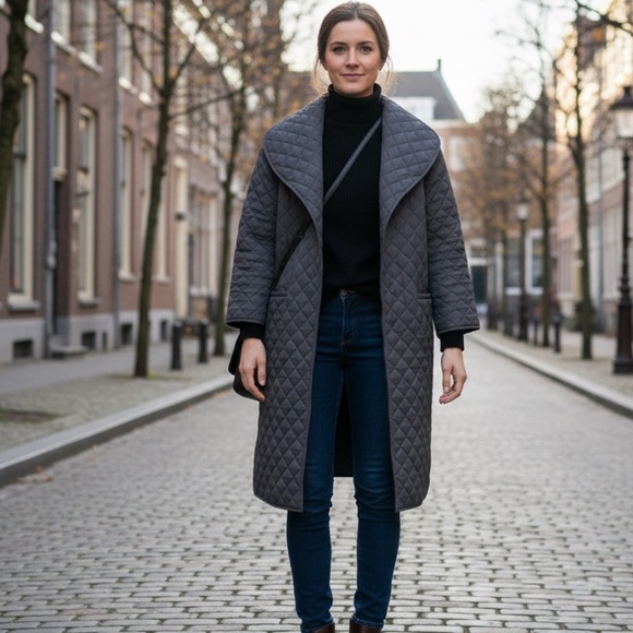 Beulah Jackets & Blazers - Beulah Quilted Dusty Purple Long Coat